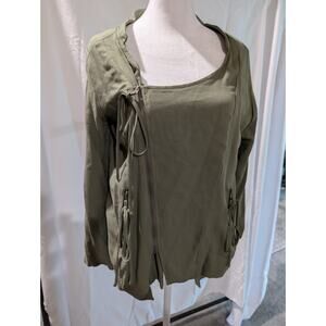 Olive + Oak Women Size Medium Utility Jacket Olive Green Zips Pockets Shirt Top